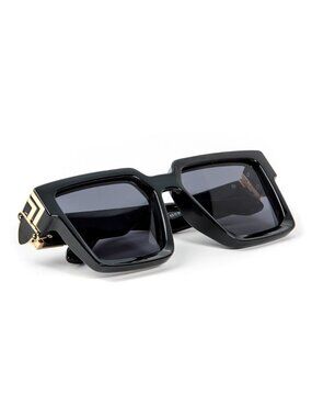 Large Dark Black Tint Square Mens Gold Trim Hip Hop Shades Fashion Sunglasses